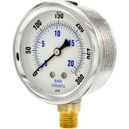 ENGINEERED SPECIALTY PRODUCTS, INC Pic Gauges 2-1/2" Vacuum Gauge, Liquid Filled, 300 PSI, Stainless Case, Lower Mount, PRO-201L-254H PRO-201L-254H